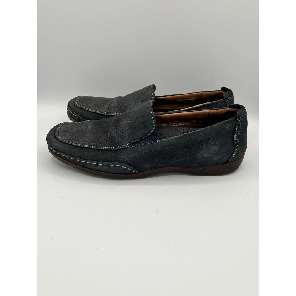 Mephisto Men Navy Blue Pebbled Leather Slip On Loafers Size 8 US 7.5 UK